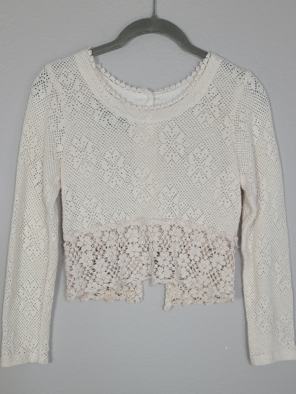 Vintage Earthquake Crochet Knit Crop Top Size S Ivory Cottagecore Fairycore Boho